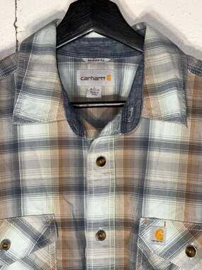 Carhartt Men's Relaxed Fit Plaid Short Sleeve Button Down Shirt - Size Large
